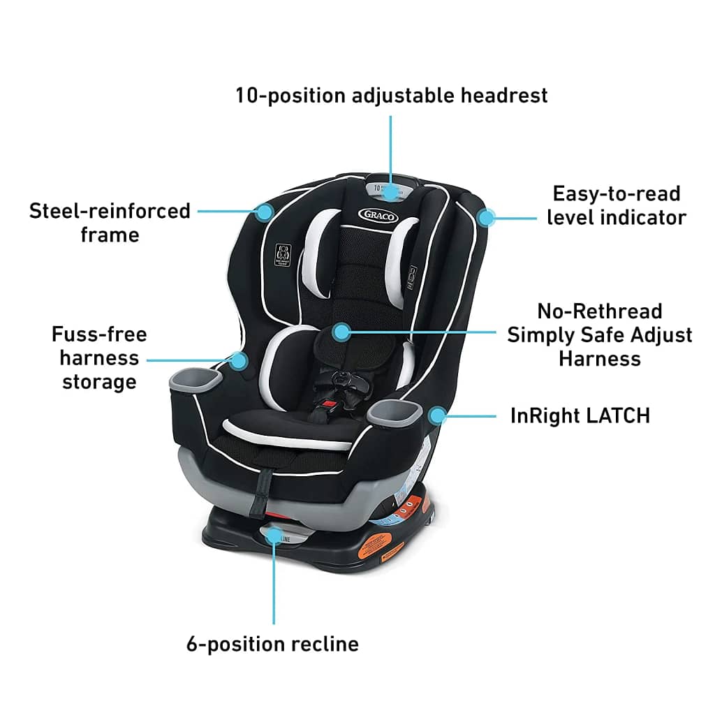 Legroom for days! Graco Extend2Fit's adjustable panel keeps growing kids comfy ride after ride.