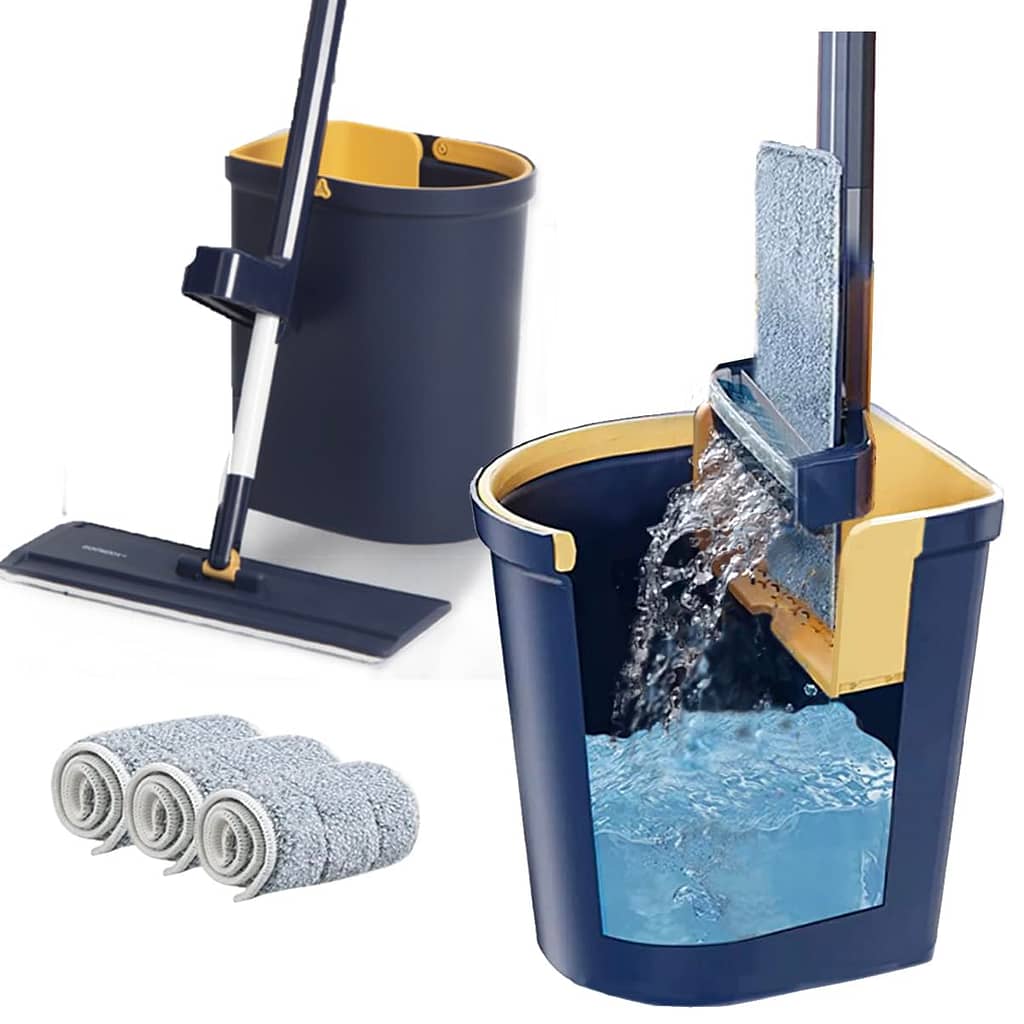 YMCF Products Flat Floor Mop and Bucket Set with Hands-Free and Self-Wringing | Mop for Floor Cleaning