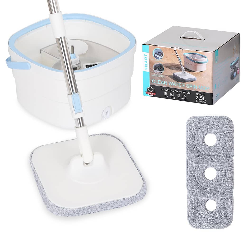 Spin Mop and Bucket，Mop and Bucket with Wringer Set for Home Mop with Separate Dirty and Clean Water Mops for Floor Cleaning Hardwood Laminate Tile (3 Microfiber Pads)